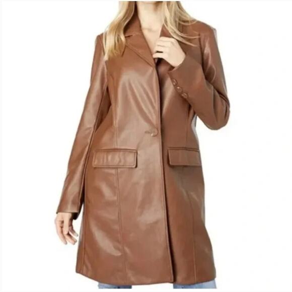 NWT Brown Vegan Leather Trench Coat With the Girls By Avec Les Filles Size 3X - Picture 1 of 15